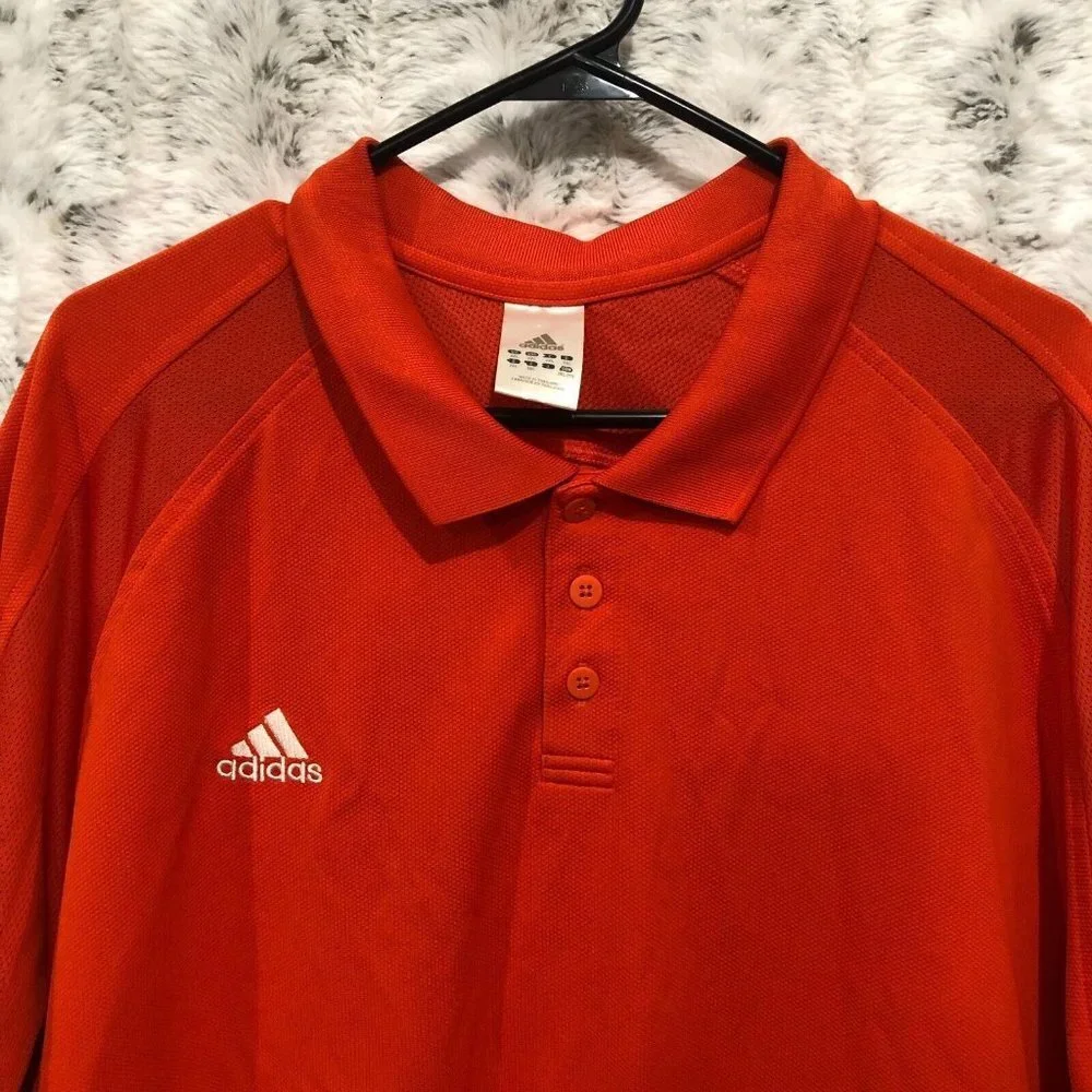 Adidas Men Polo Shirt Climacool 100% Polyester Orange Three Stripes  2XL